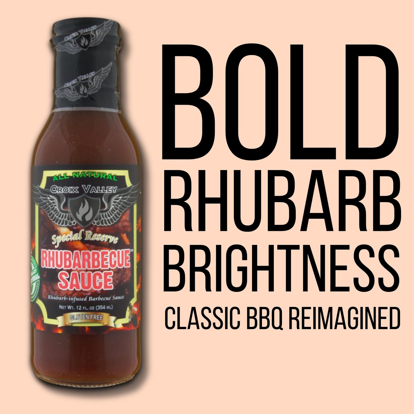 Croix Valley Rhubarbecue™ BBQ Sauce - 3 Pack (12 oz Glass Bottles) - Fresh Rhubarb Sweet-Tart Balance - Gluten-Free, No MSG, No High Fructose Corn