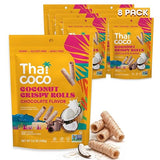 Thai Coco Chocolate Crispy Coconut Rolls 8 Bag (3.5 oz each) - Organic Tropical Snack, Vegan, Gluten-Free, Dairy-Free, Non-GMO, Light Fluffy Healthy