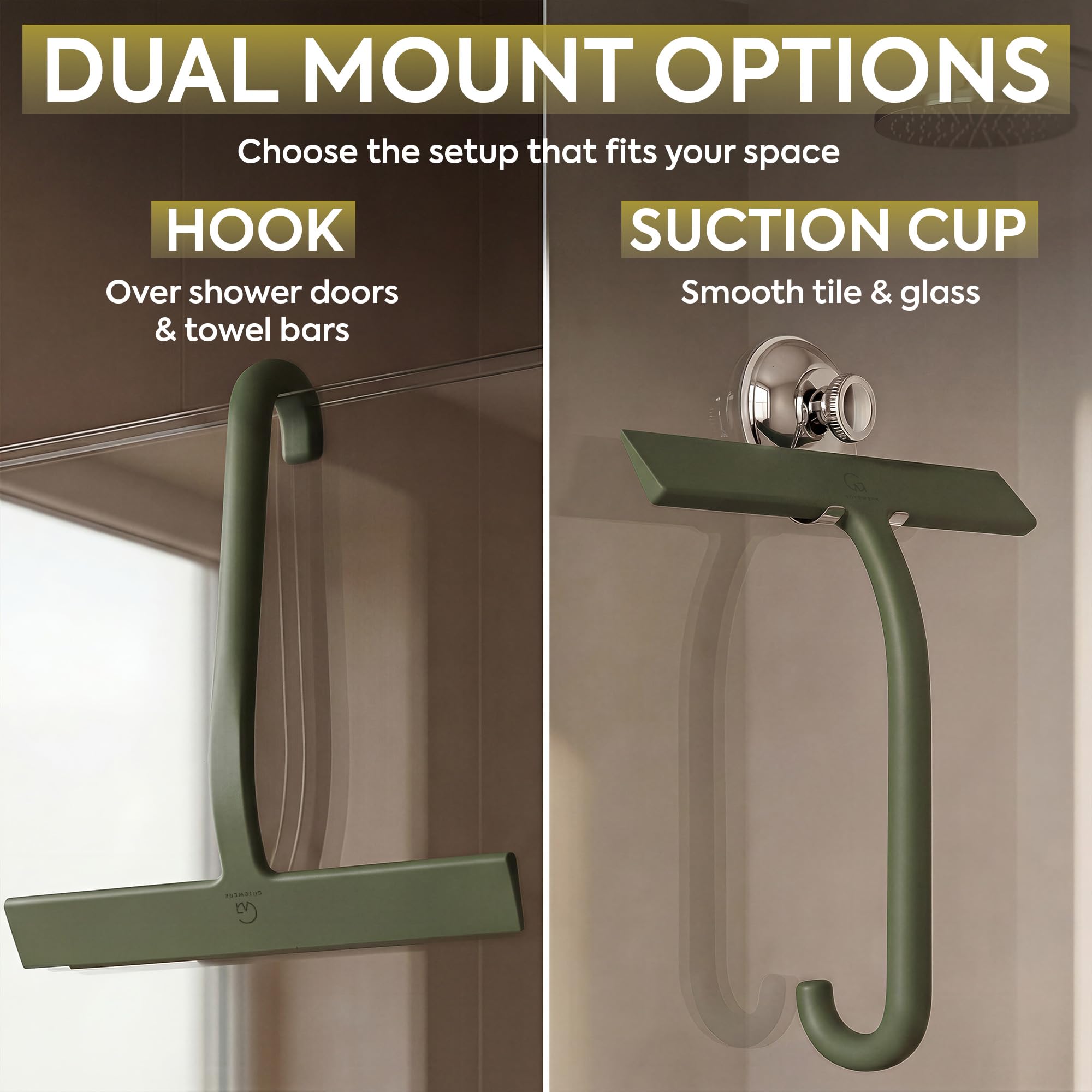 GÜTEWERK Shower Squeegee for Glass Doors - Bathroom Squeegee for Shower Glass & Tile Walls, Streak-Free & No-Squeak Silicone Blade, Stainless Steel