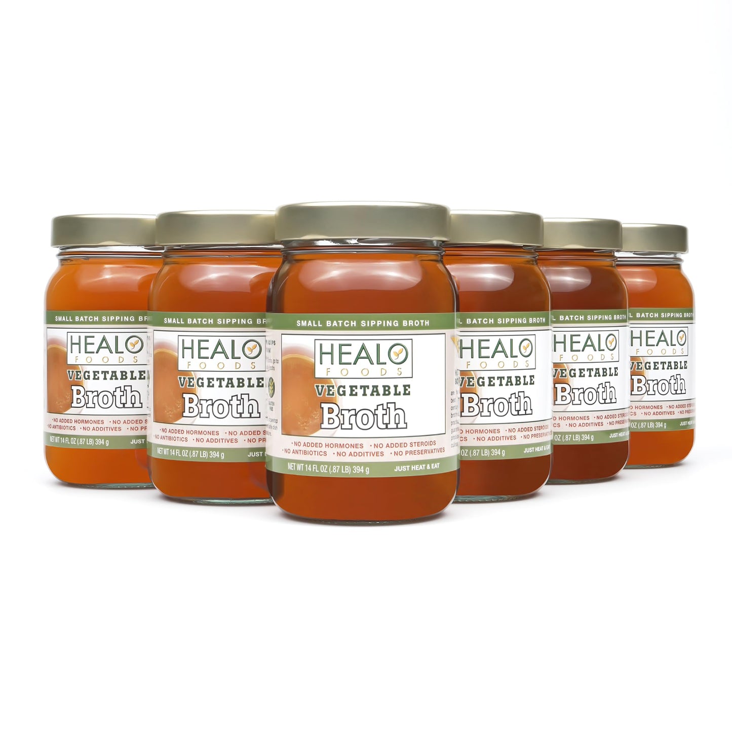 Healo Foods All Natural Vegetable Broth - High Protein, Zero Fat, Gluten-Free, Non-GMO - Ideal for Cooking & Sipping - 14 fl. oz. Glass Jars (Pack
