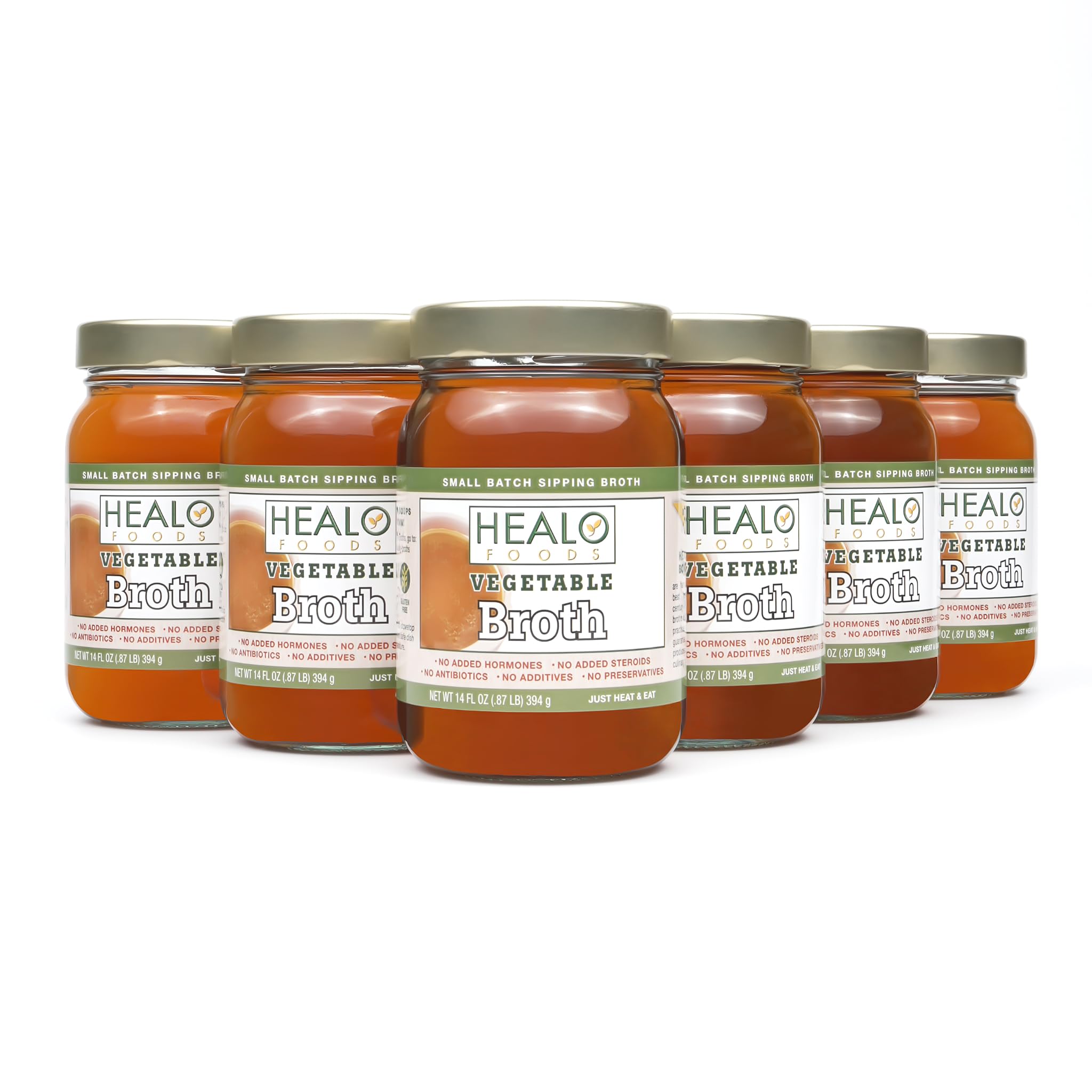 Healo Foods All Natural Vegetable Broth - High Protein, Zero Fat, Gluten-Free, Non-GMO - Ideal for Cooking & Sipping - 14 fl. oz. Glass Jars (Pack