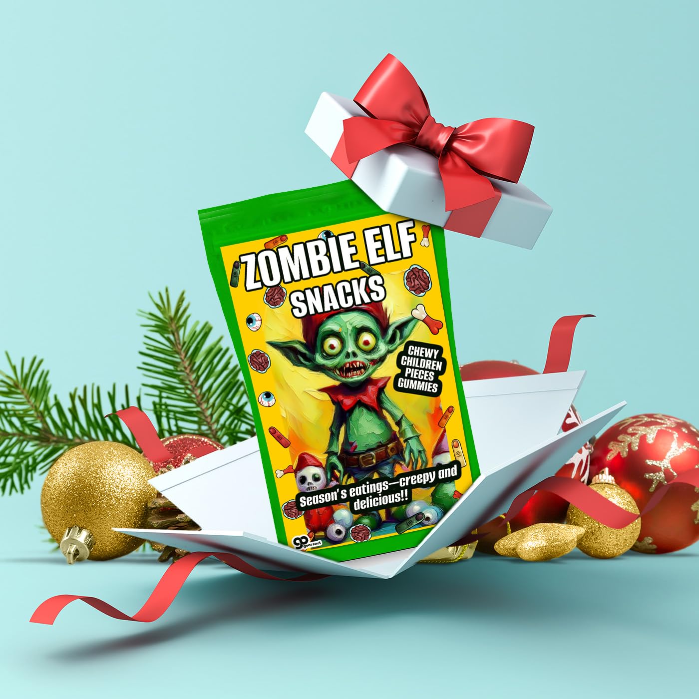 Zombie Elf Snacks Gummy Candy for Christmas Horror Lovers Gift Unique Teen Stocking Stuffers Fun Holiday Gift Basket Ideas Fake Body Parts Eyeballs