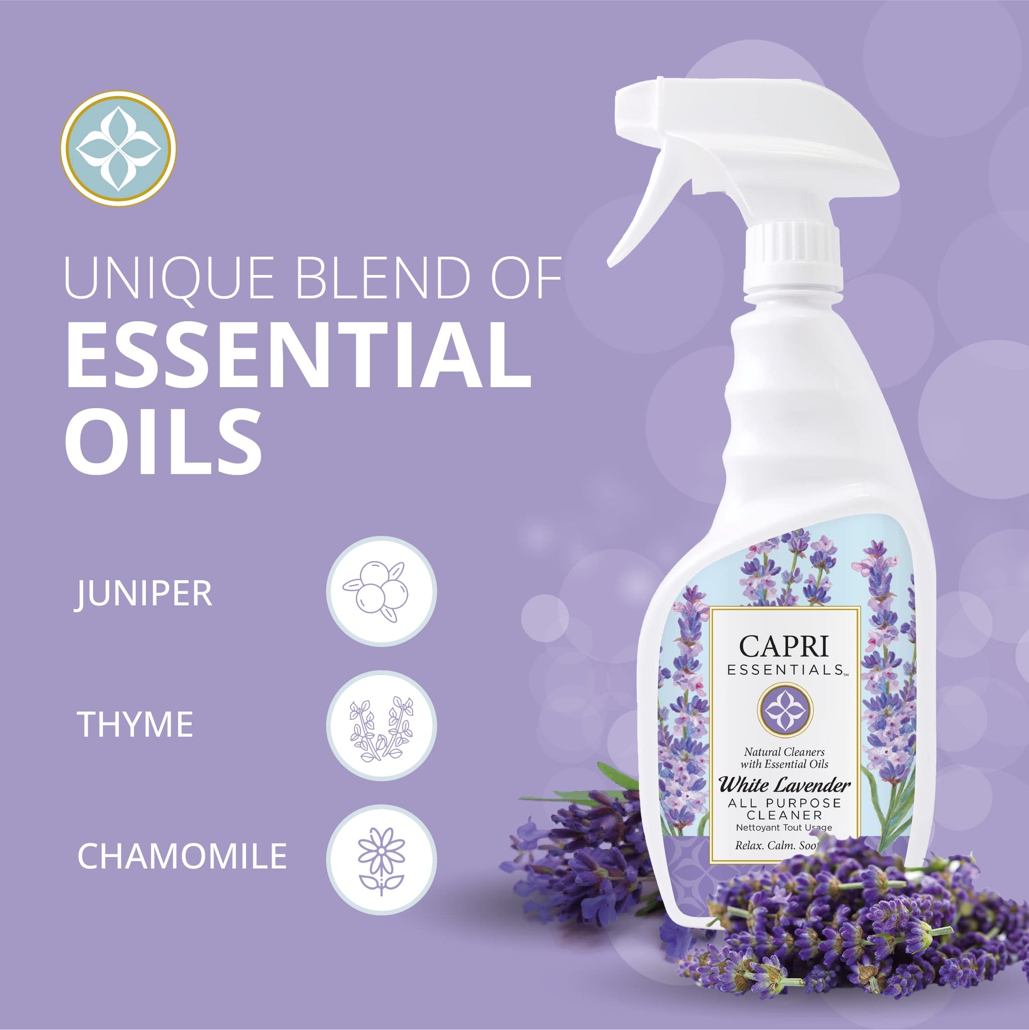 CAPRI ESSENTIALS APC, Household Dust Remover, Kitchen Counter Surface Spray, Removes Grime, Blend of Essential Oils, White Lavender, 23 FL Oz