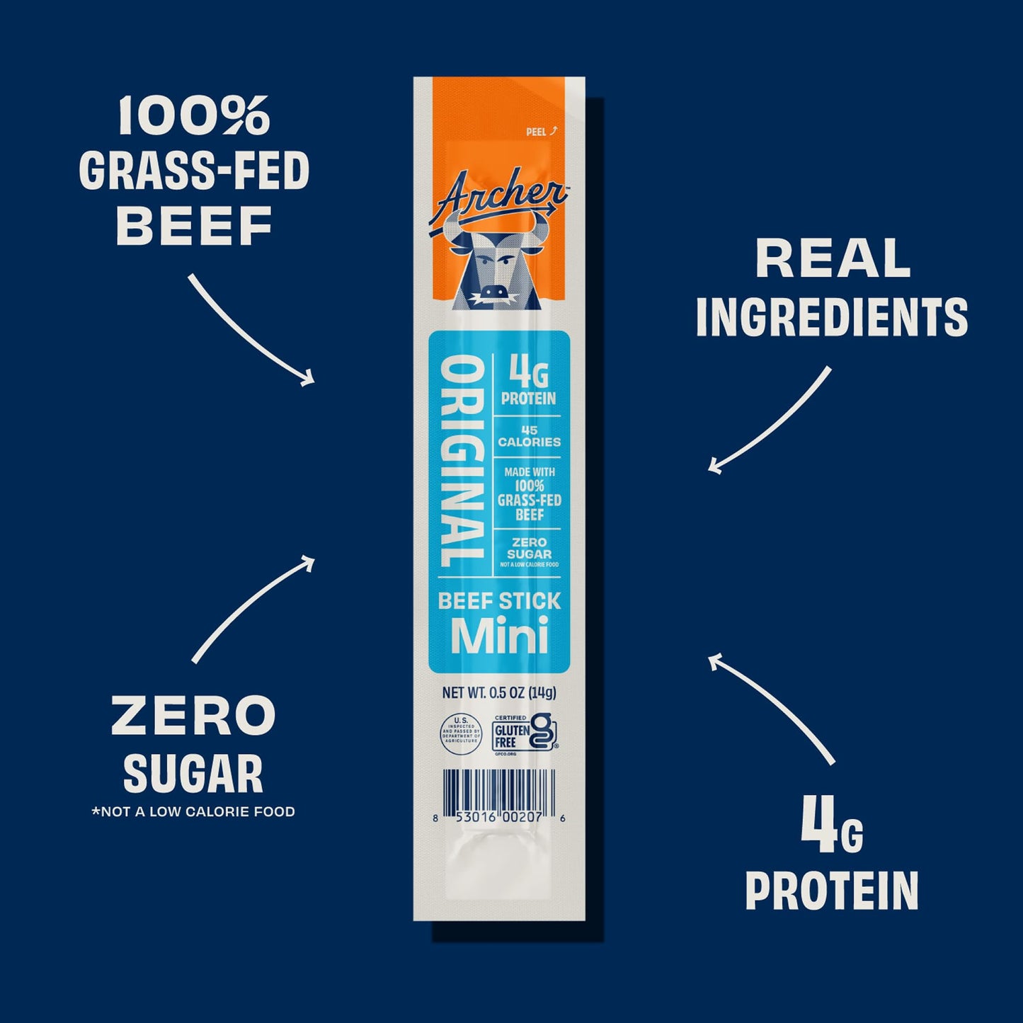 Archer Jerky Mini Beef Jerky Sticks - Grass Fed Beef Sticks Individually Wrapped, Bulk Snack Packs for Adults, Gluten Free, Paleo, Keto, Low Carb - .5