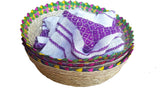 Jacq & Jürgen - 3 Pack Crown Tortilla Baskets with 1 Cotton Tortilla Cloth - Handwoven Palm Tortillero Bundle, Traditional Mexican Kitchen Décor