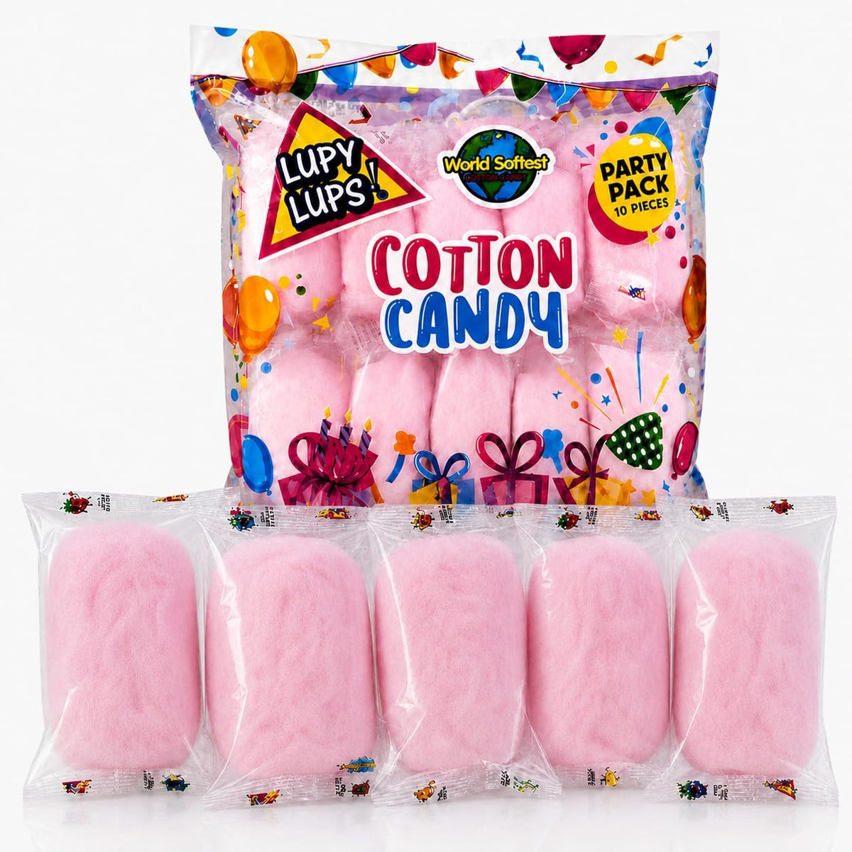 Lupy Lups! Cotton Candy Party Pack - Individually Wrapped Small bags, 0.5 oz Each - Perfect for Stockings, Treats, Party Favors, Buffet Tables,