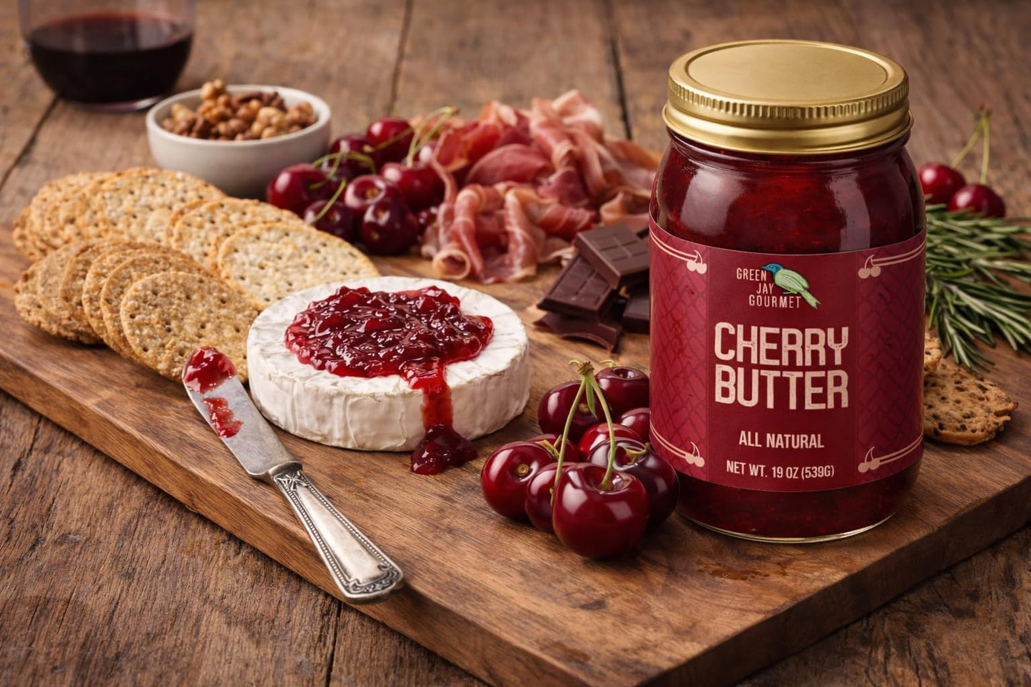Green Jay Gourmet Cherry Butter - All-Natural, Gluten-Free Fruit Spread - Cherry Spread with Fresh Cherries - Gourmet Fruit Butter - No Corn Syrup