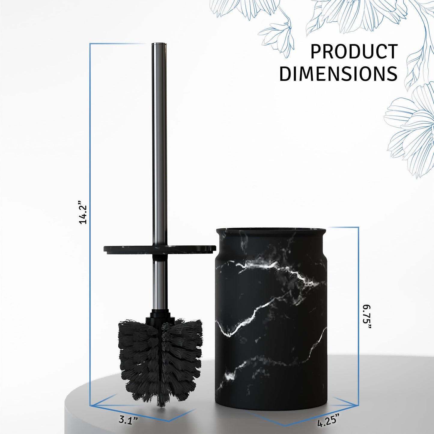 Toilet Brush and Holder Set - Toilet Bowl Brush and Holder with Sturdy Bristles for Thorough Cleaning - Concealed Matte Black Bathroom Accessories