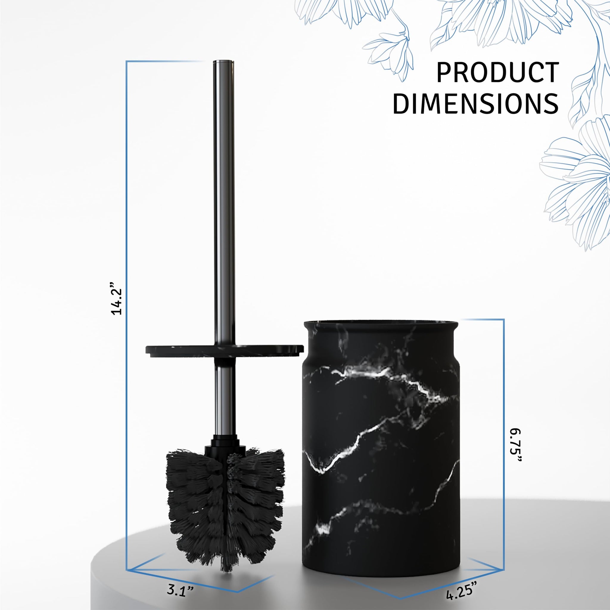 Toilet Brush and Holder Set - Toilet Bowl Brush and Holder with Sturdy Bristles for Thorough Cleaning - Concealed Matte Black Bathroom Accessories