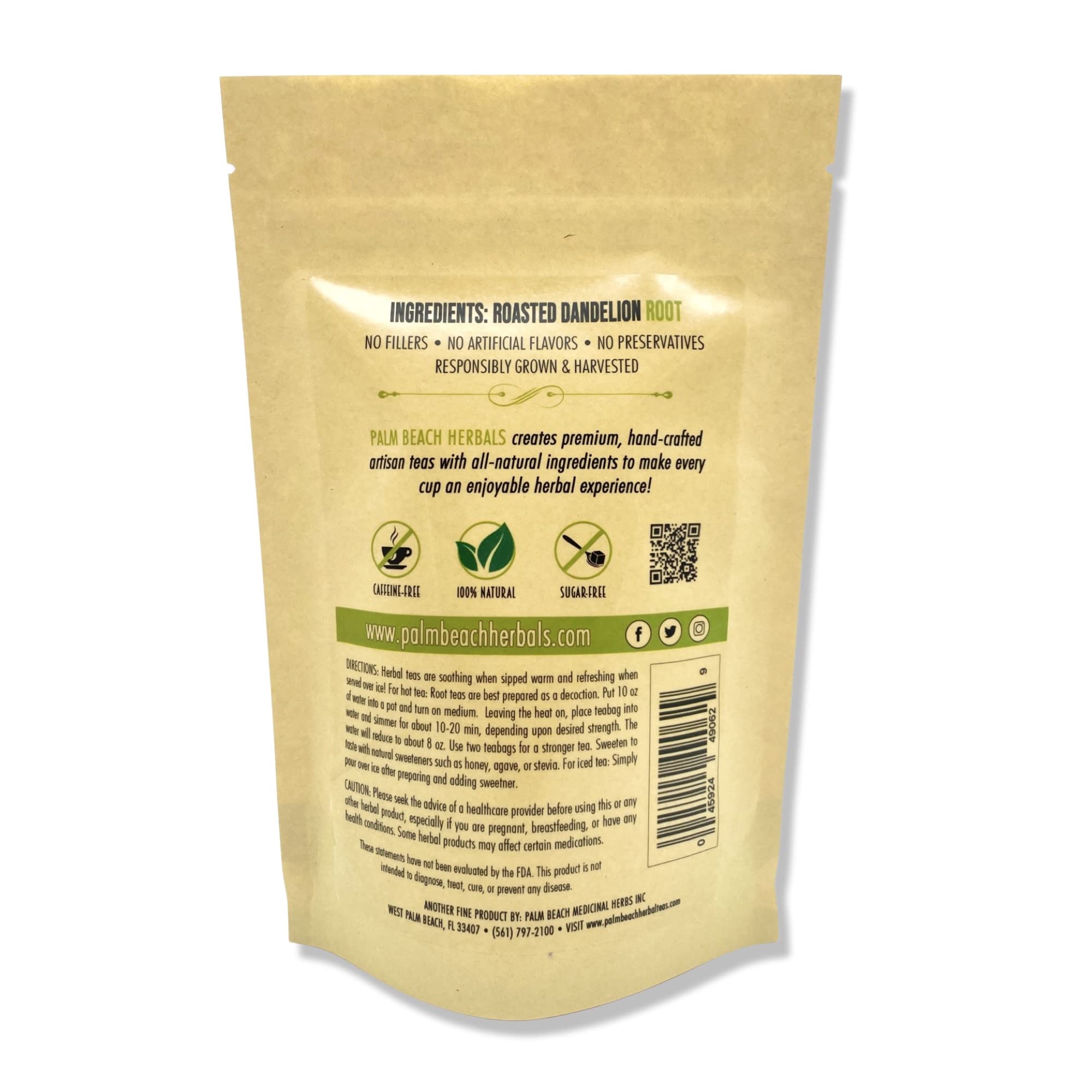 Palm Beach Medicinal Herbs - Roasted Dandelion Root Tea - Pure Herbal Tea Series, 30ct