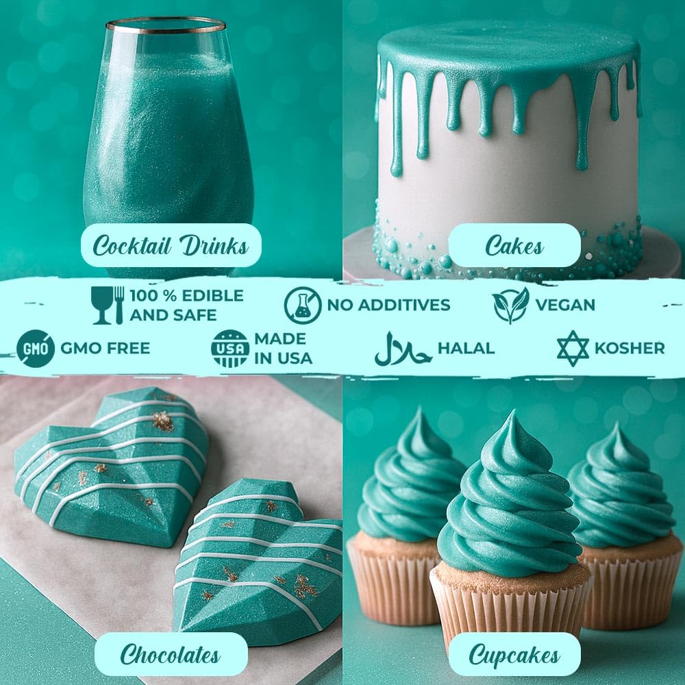 Bulk (20g) Luster Dust Edible Cake Decorations, Teal Edible Dust for Cake Edible Luster Dust for Cupcake Decorations, Cake Drip, Teal Edible Paint