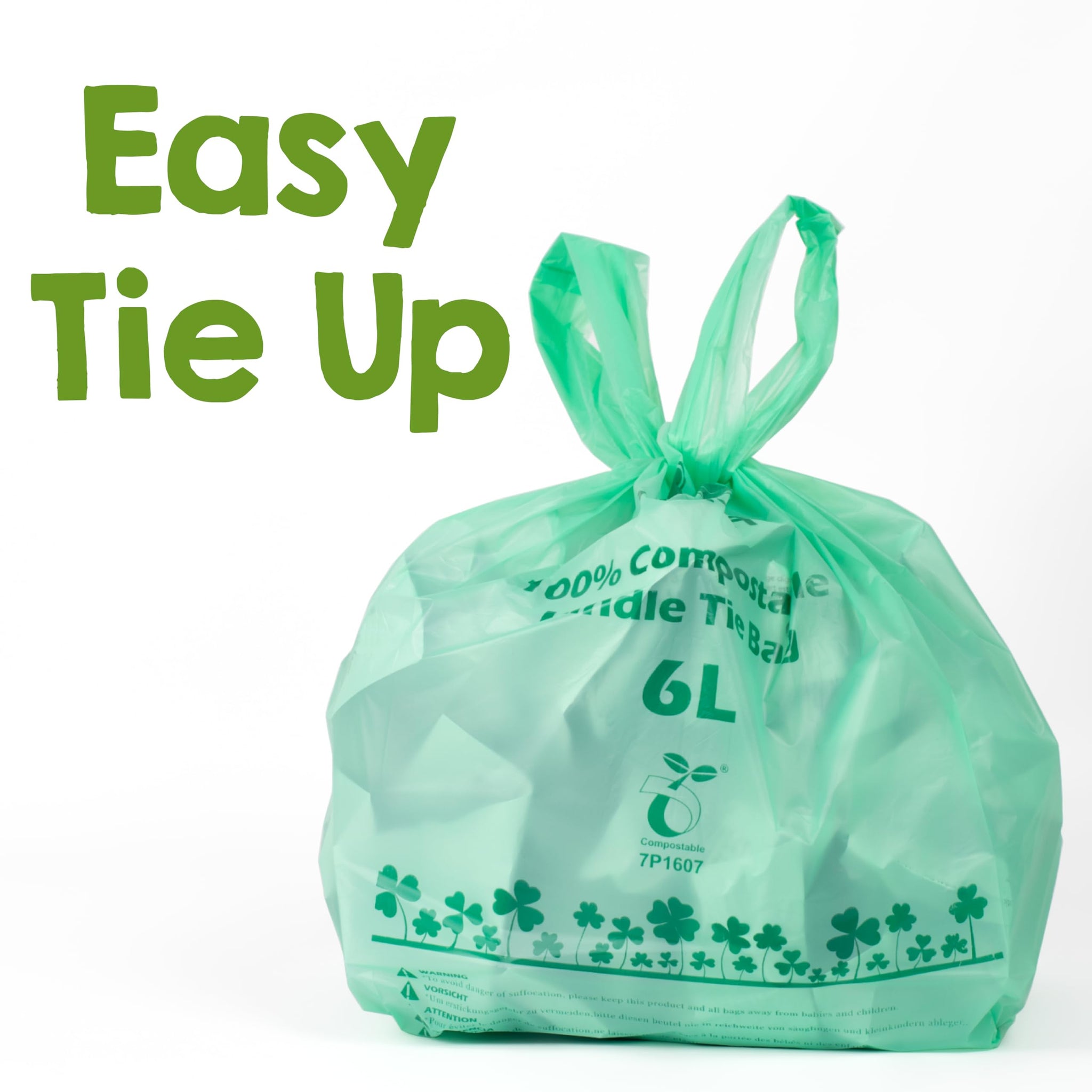 YORJA 1.6 Gallon Tie Handles Compost Trash Bags 120 Food Scrap Bags, Compostable Kitchen Waste Bags with Europe EN13432 & ASTM D6400 Certified