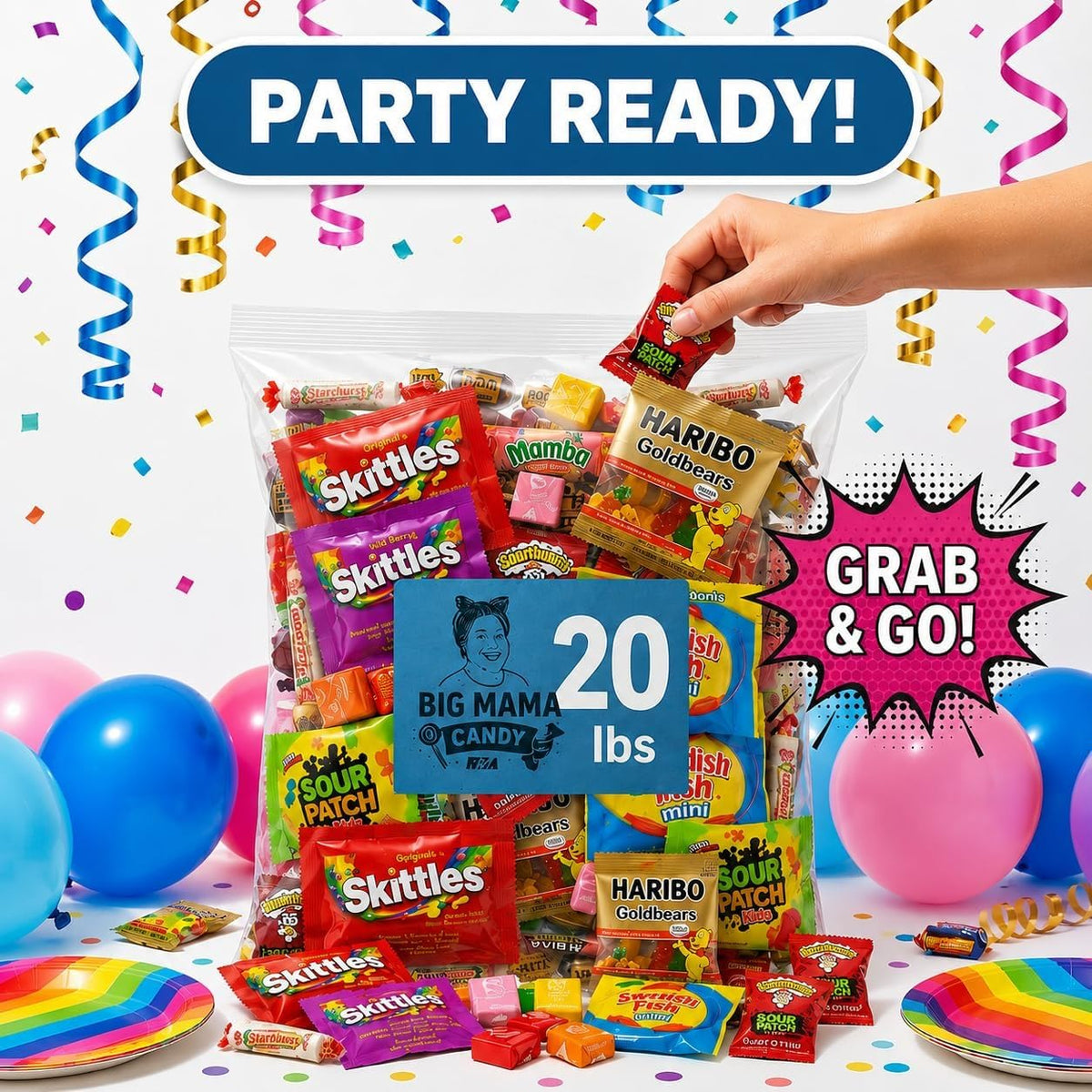 Big Mama Bulk Assorted Gummy Sour Candy Variety 15 lb Individually Wrapped