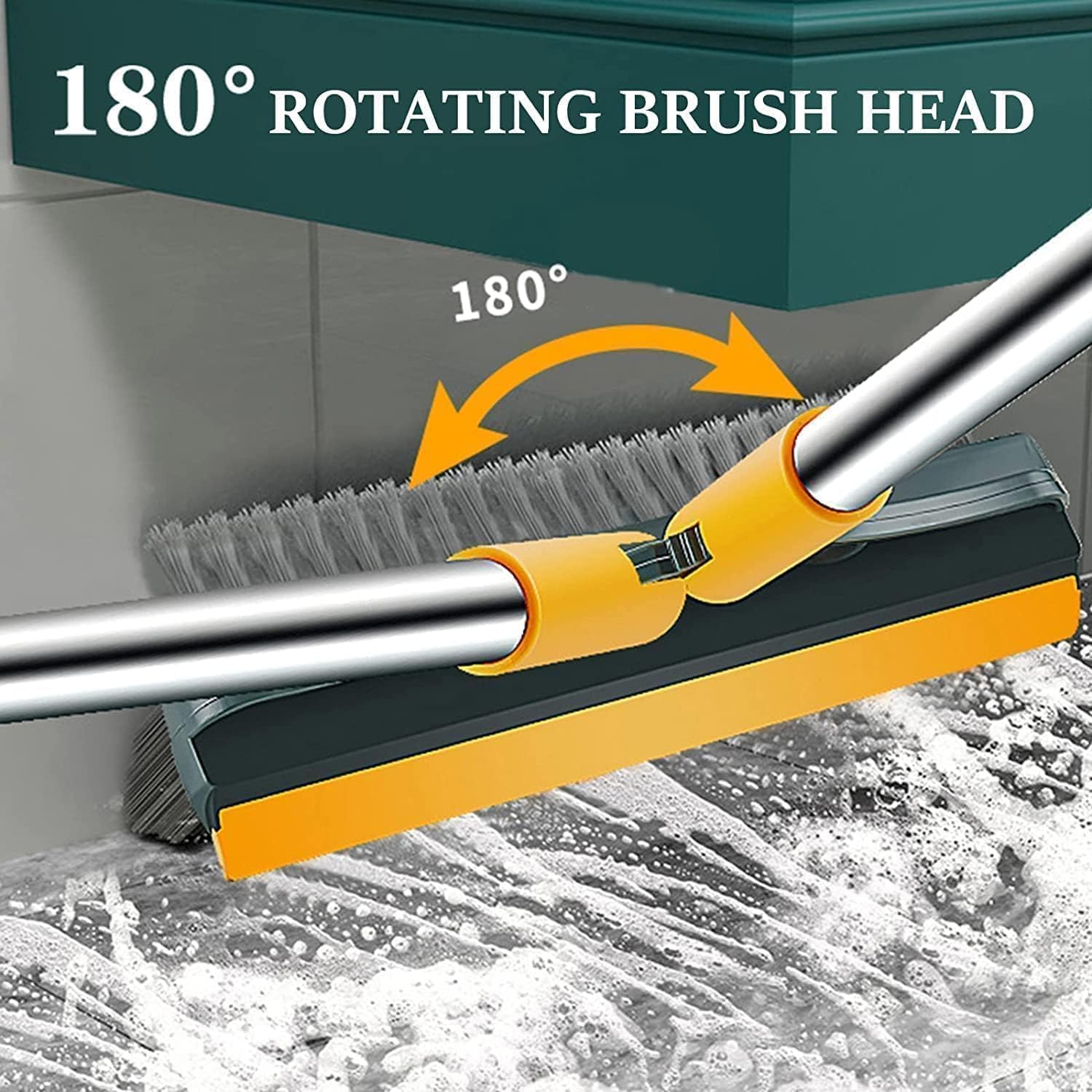 3-in-1 Bathroom Cleaning Brush with Wiper, 180° Rotating Long Handle Floor & Toilet Cleaning Brush for Tiles, Bathroom & Kitchen (Multicolor)