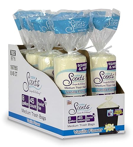 Color Scents Medium Trash Bags - 8 Gallon, 360 Total Bags (8 Packs of 45 Count), Twist Tie - Ivory bag in Vanilla Flower Scent
