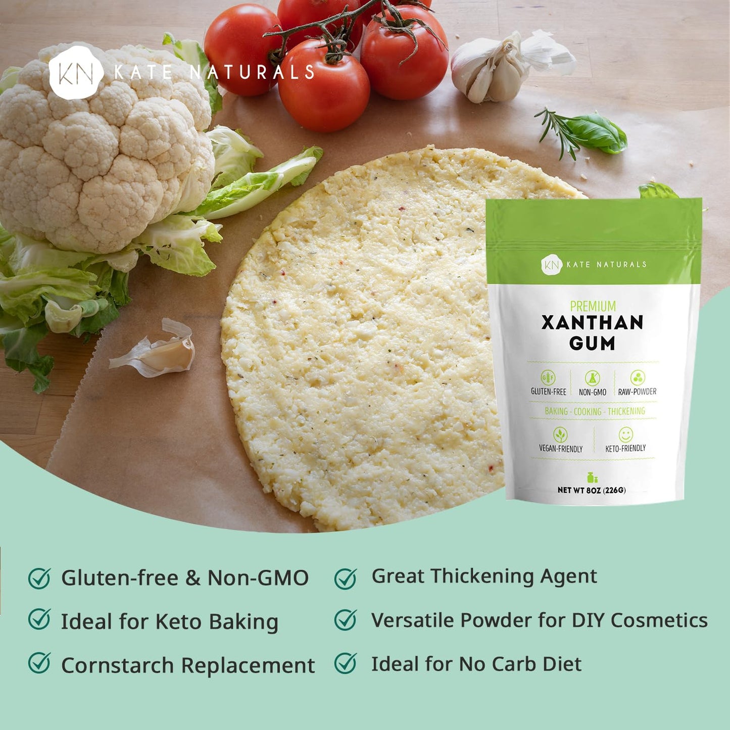 Kate Naturals Xanthan Gum for Baking, Ice Cream & Sauce Thickener (8oz, Gluten Free, Food Grade)