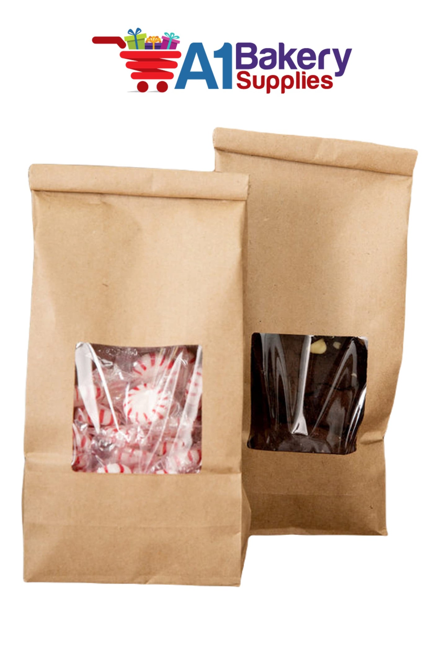 KeepFresh 4 3/4" x 2 1/2" x 9 1/2" 1 lb. Kraft Window Tin Tie & Coffee Bags - Pack of 25