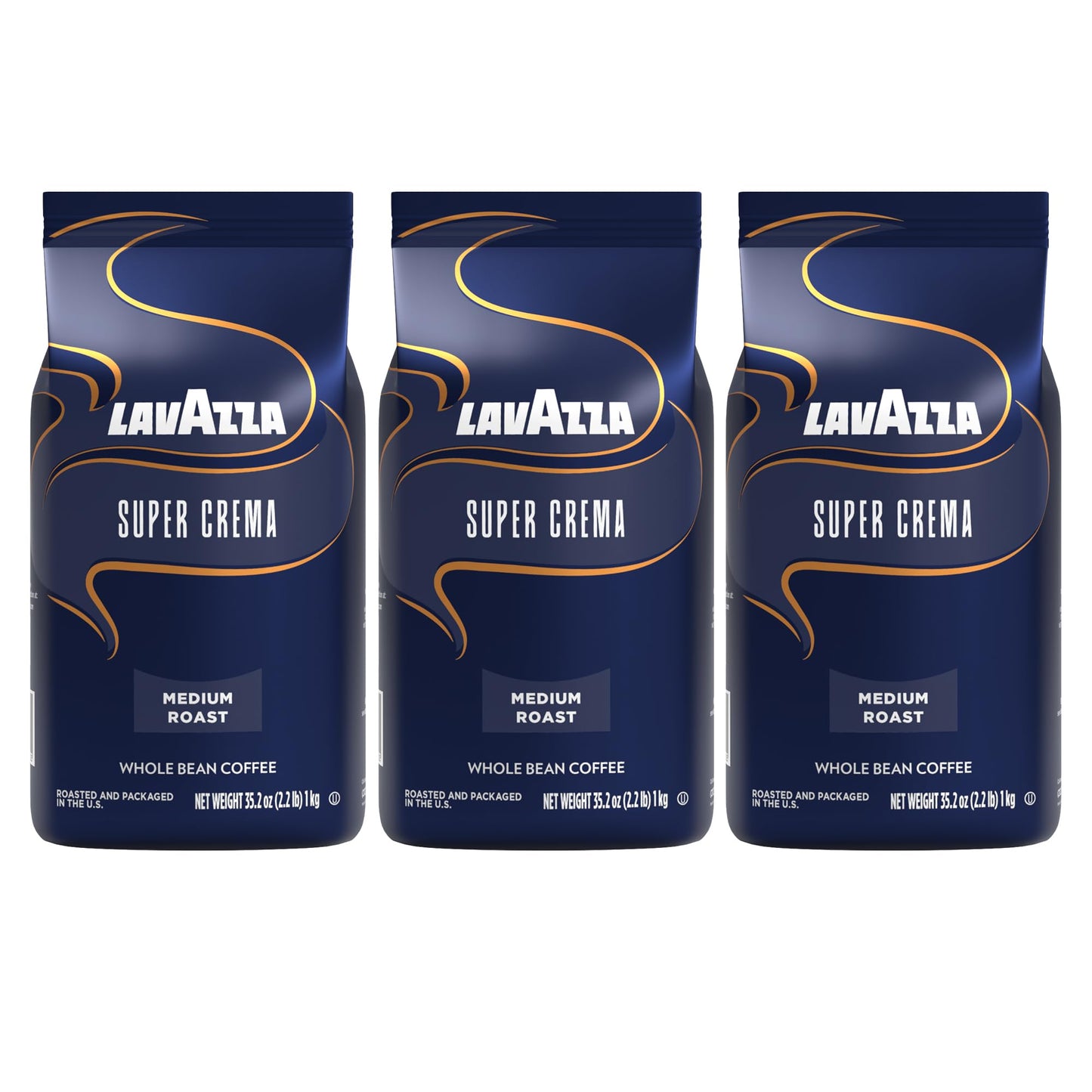 Lavazza Super Crema Whole Bean Coffee, Medium Espresso Roast, Arabica and Robusta Blend, 2.2 lb Bag (Pack of 3)
