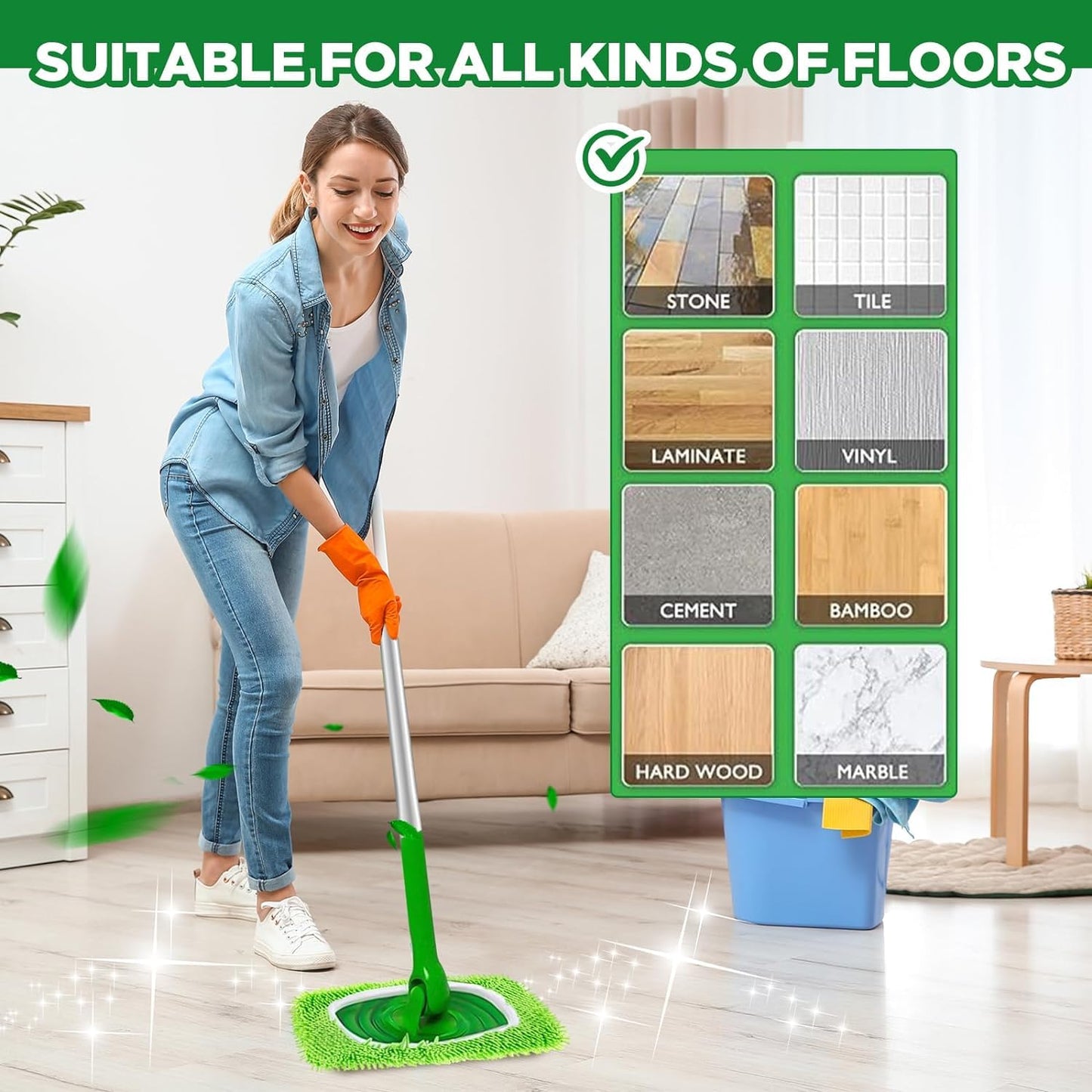 Reusable Microfiber Mop Pads Washable Wet Pads Compatible with Swiffer Sweeper Refills Pads for Wet & Dry Sweeping Cloths Mop Head Replacement