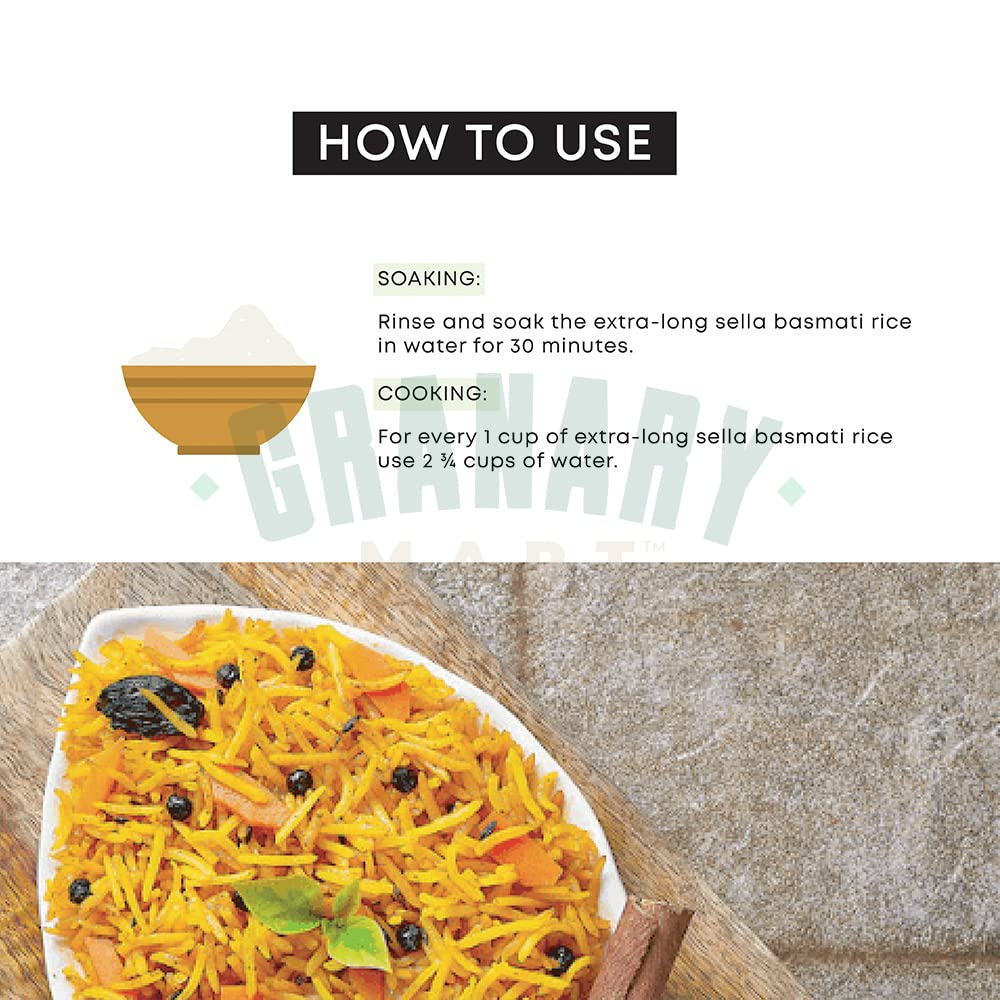 Extra Long Indian Golden Basmati Rice by Granary Mart - Healthy Parboiled Sella Grain - Fragrant and Aromatic Rice - Good for rice bowls - Affordable Bulk Rate - 40 lbs. Bulk Bag
