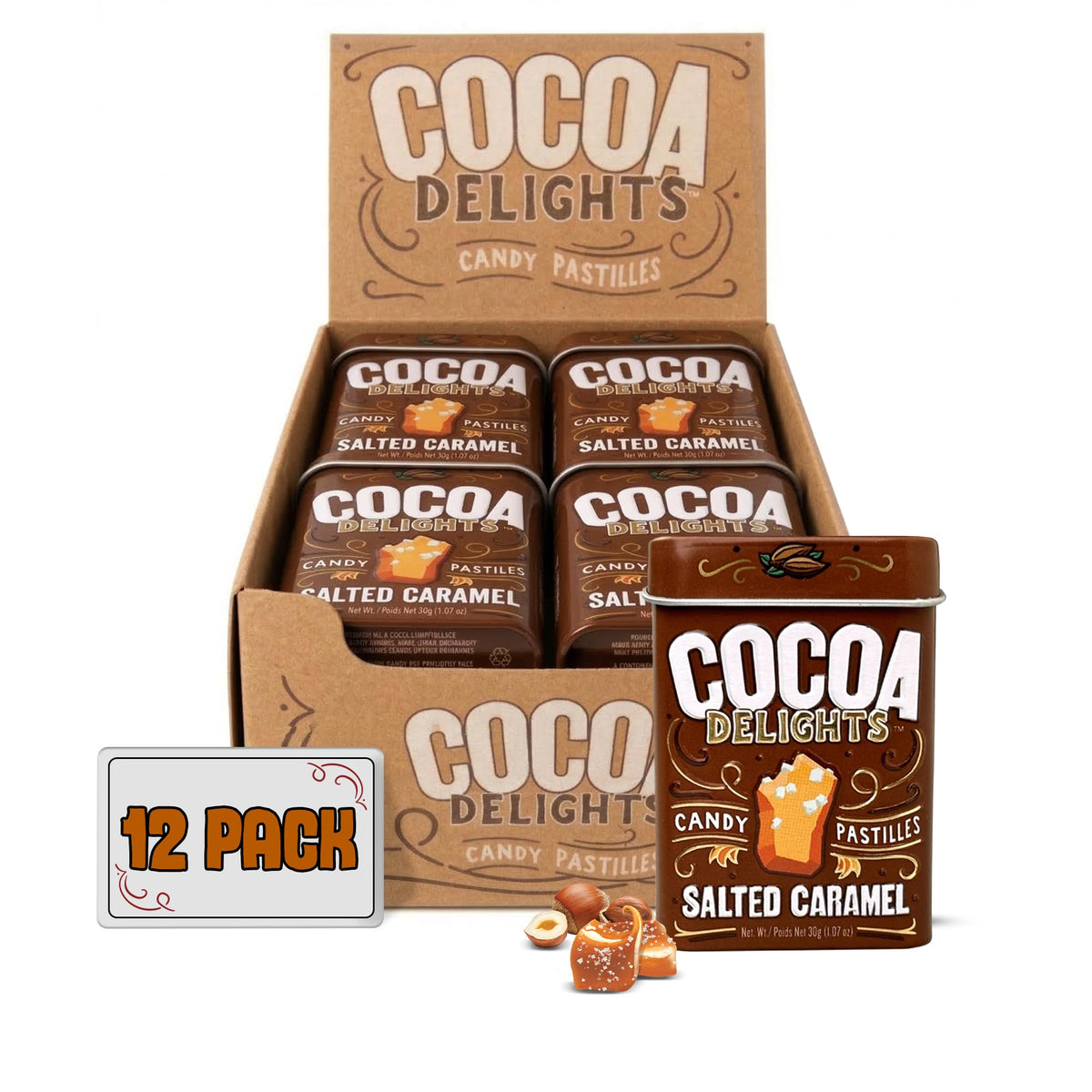 Cocoa Delights Salted Caramel Candy Pastilles, 30 Count (Pack of 12)