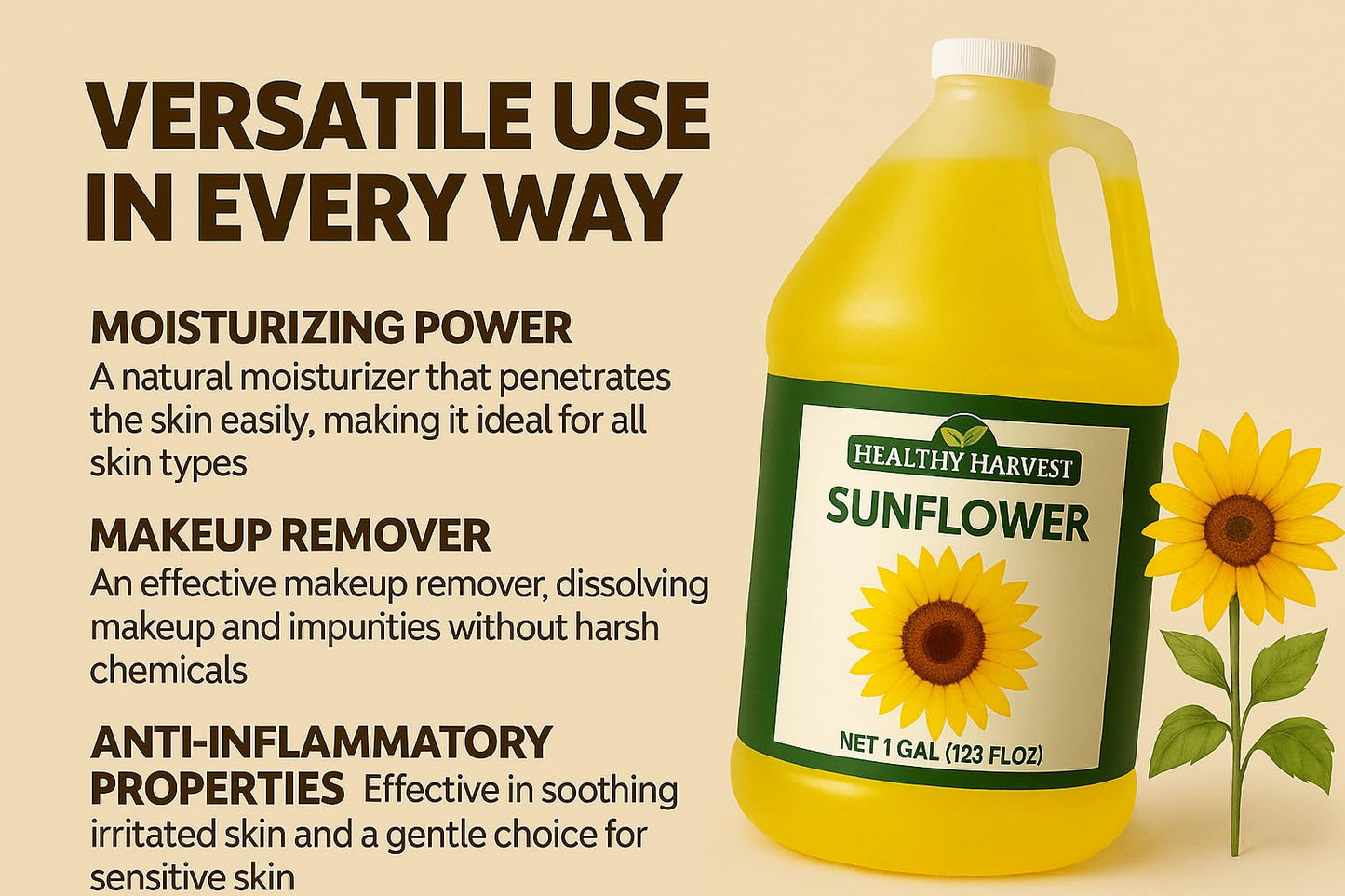 Healthy Harvest Non-GMO Sunflower Oil - Healthy Cooking Oil for Cooking, Baking, Frying & More - Naturally Processed to Retain Natural Antioxidants {One Gallon}