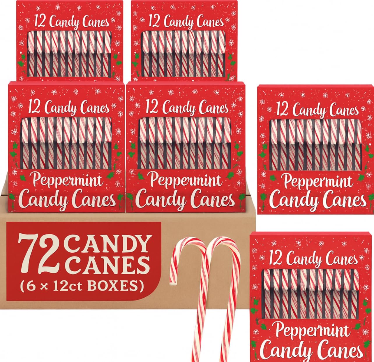 Candy Cane Peppermint Flavored | Red & White Stripes Individually Wrapped (6 Boxes (12ct) 72 Total)