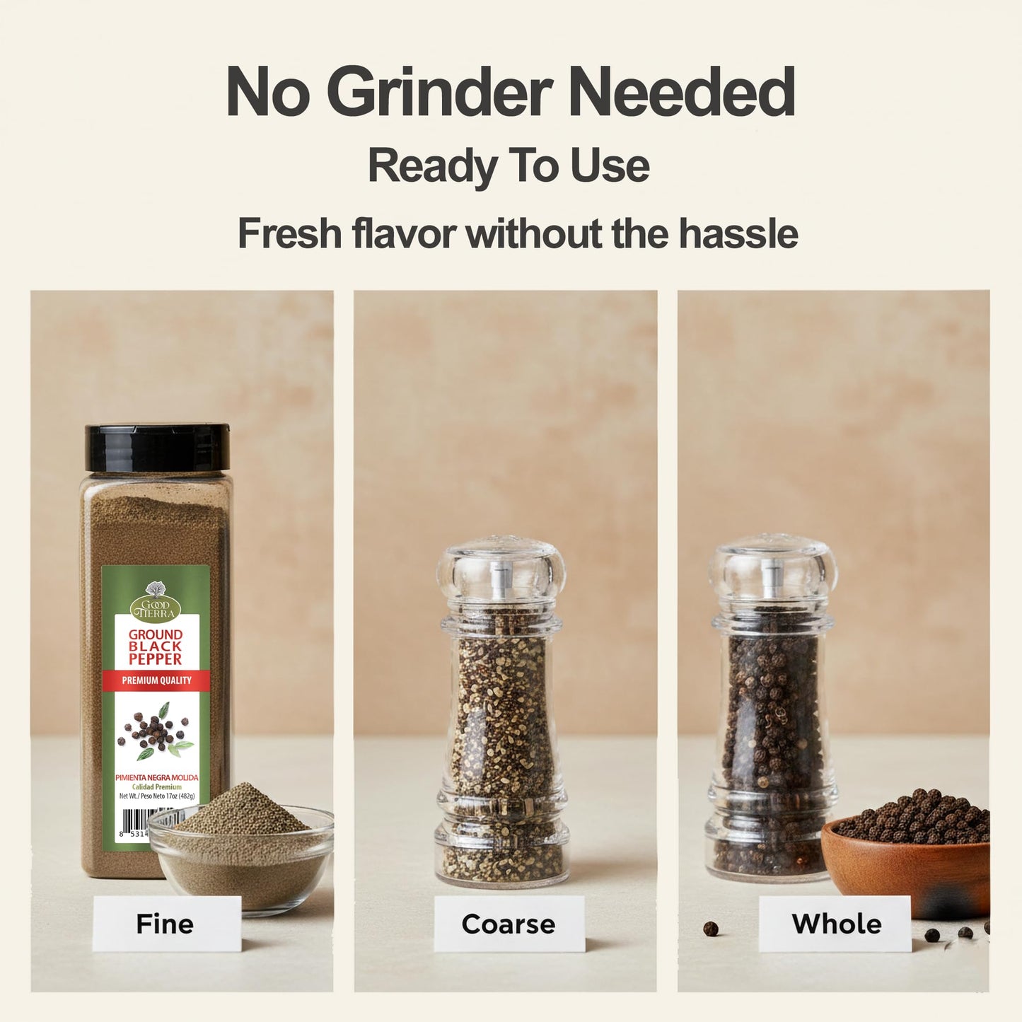 Good Tierra Black Pepper Ground 17 oz - Fine Ground Black Pepper Powder, Gluten Free Bulk Spice for Cooking, BBQ Seasoning, Italian Seasoning & Pantry