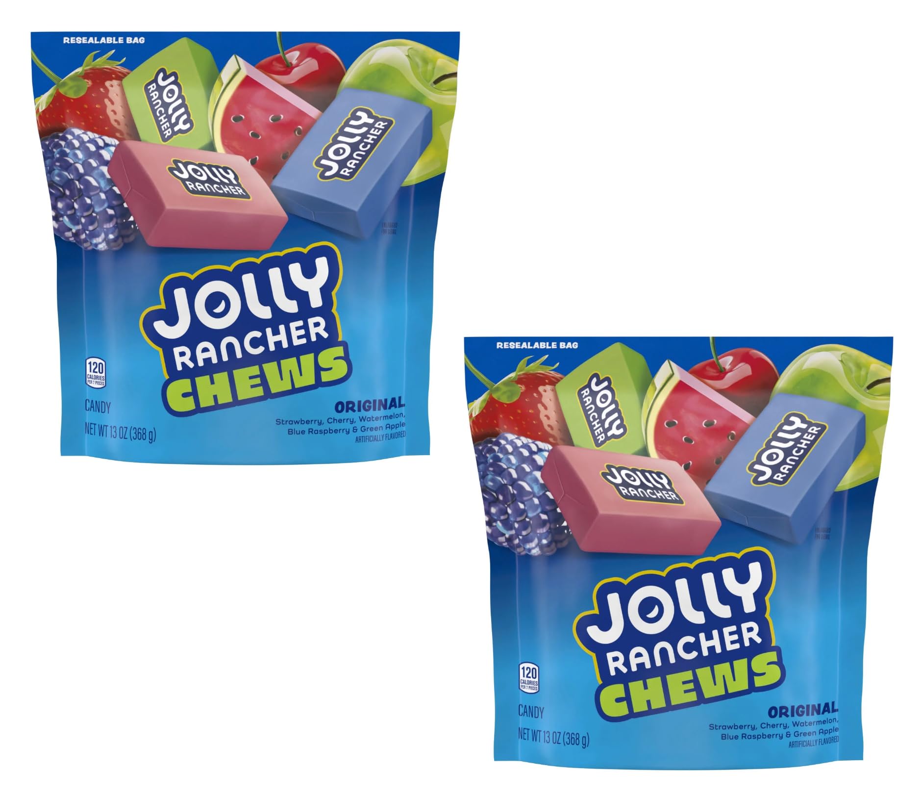 Jolly Rancher Fruit Chews Original Flavors - Pack of 2-13 oz Bags - Resealable Bags - Perfect For Sharing with Friends and Family or Stocking the