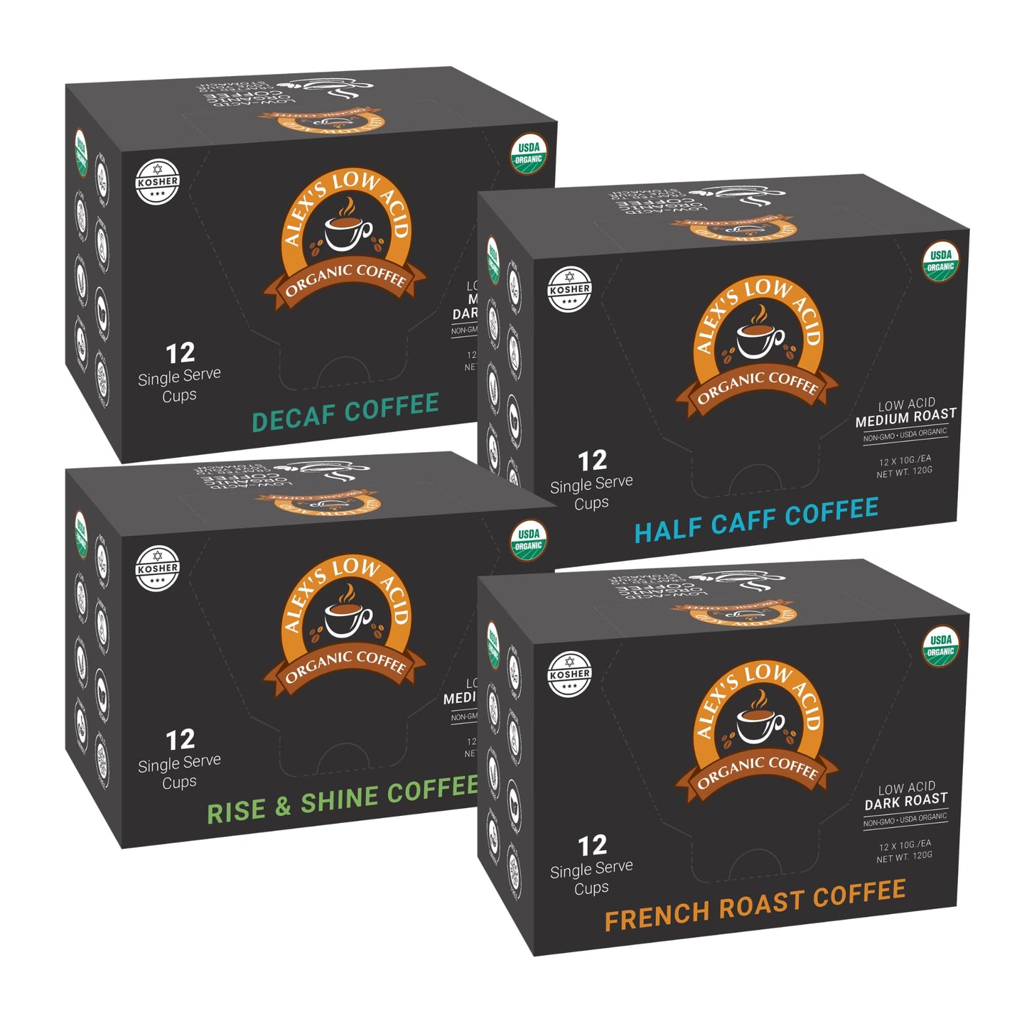 Alex's Low Acid Organic Coffee Ultimate Single-Serve Pods Variety Pack