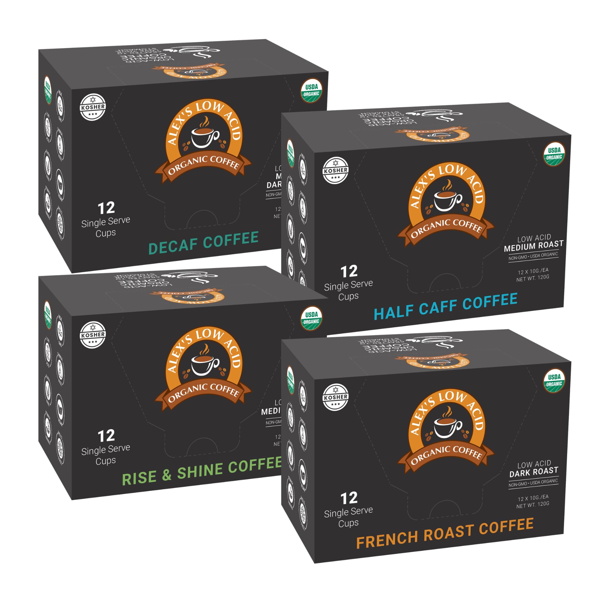 Alex's Low Acid Organic Coffee Ultimate Single-Serve Pods Variety Pack
