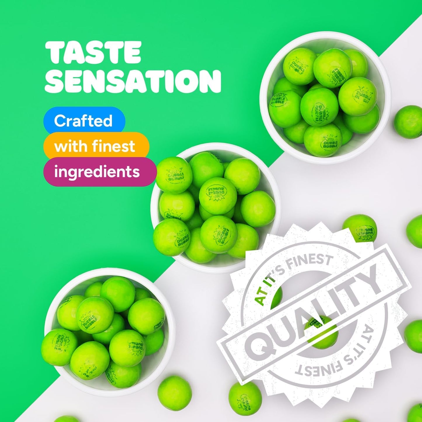 Gumballs for Gumball Machine - 1 Inch Large Gum Ball - Green Apple Flavored Chewing Bubble Gum Green Gumballs for Kids - Bulk Gum Balls 1.7 Lb
