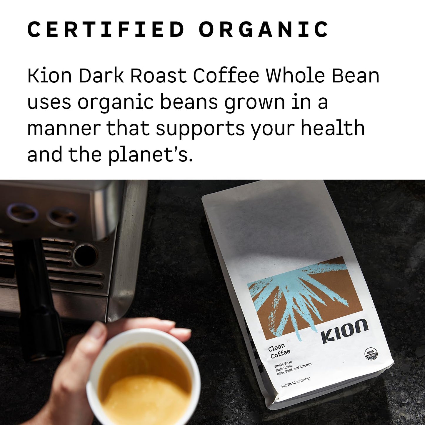Kion Organic Ground Coffee | Best Tasting, Purest, Highest Antioxidant, Healthiest Coffee | Dark Roast 12 Oz