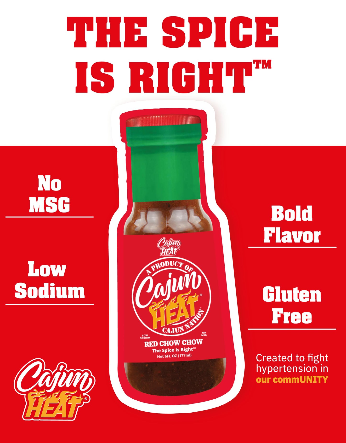 Cajun Nation CAJUN HEAT Red Chow Chow Relish 6oz - Crushed Red Pepper & Onion Spicy Relish, No MSG, Low Sodium- Sweet Hot Pepper Flavor from