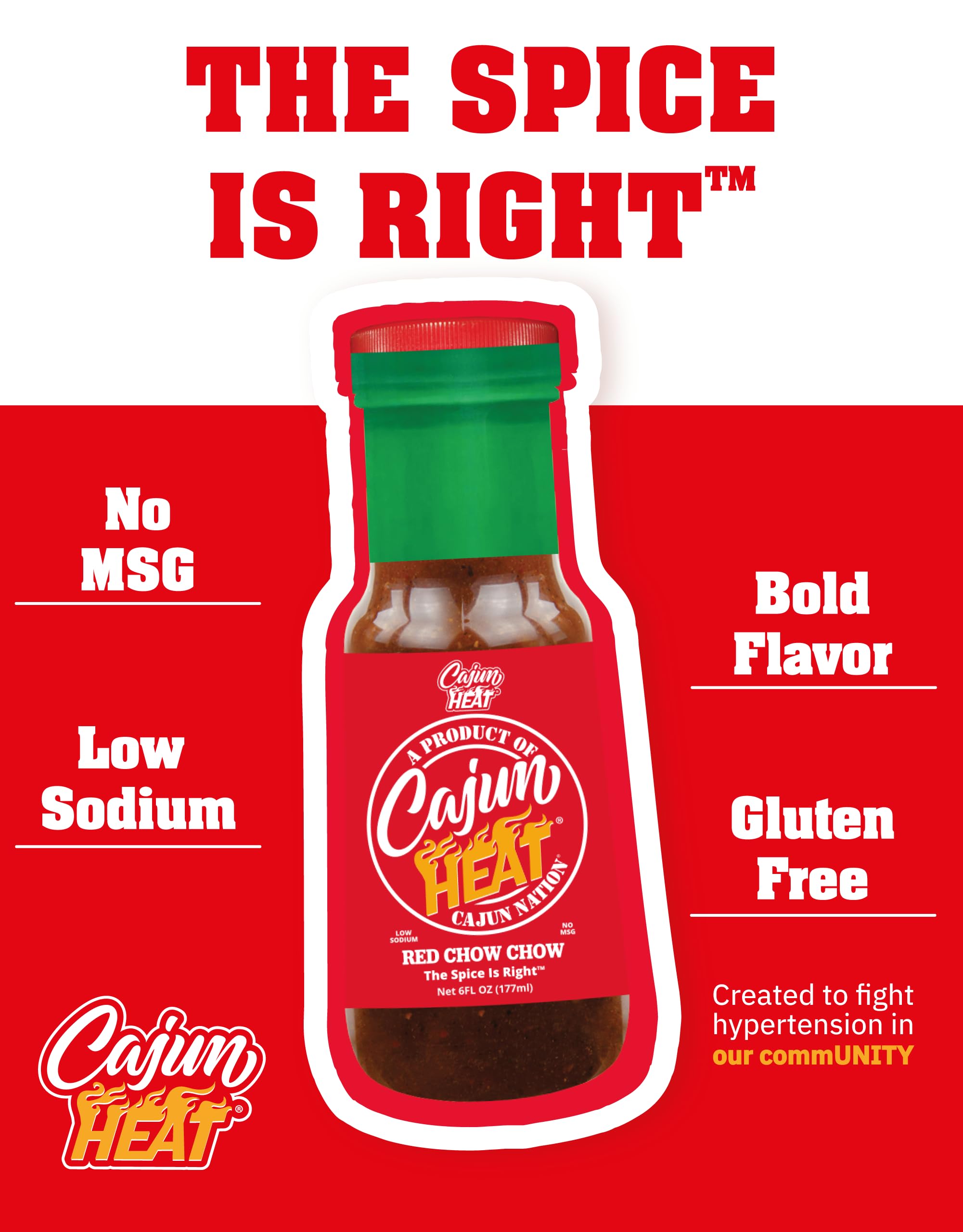 Cajun Nation CAJUN HEAT Red Chow Chow Relish 6oz - Crushed Red Pepper & Onion Spicy Relish, No MSG, Low Sodium- Sweet Hot Pepper Flavor from
