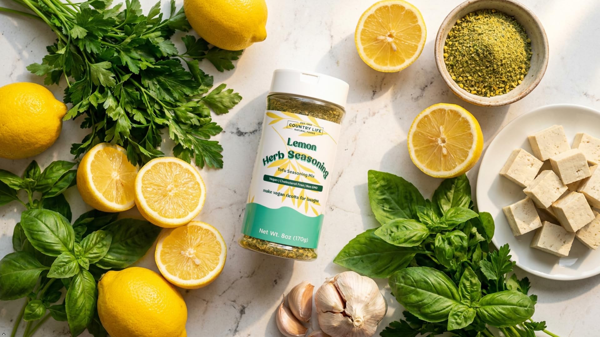 Country Life Natural Foods Lemon Herb Seasoning 6 oz | Vegan Egg Topping Seasoning Salt | Non-GMO Plant-Based Spice Mix with Himalayan Black Salt