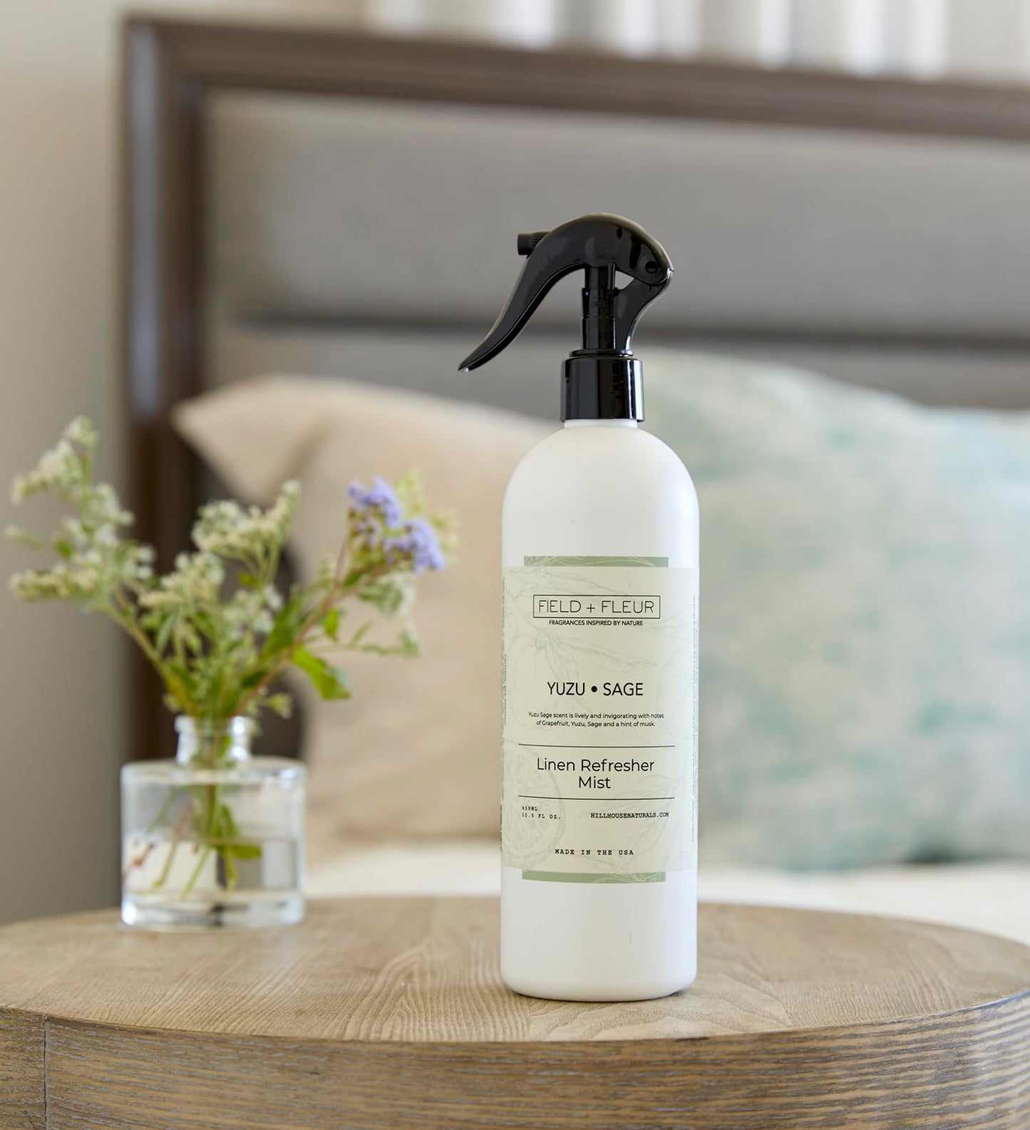 Field + Fleur - Linen Refresher Mist - Aromatic Spray for Fabrics - Refresh Bedding, Curtains & More - Notes of Grapefruit, Yuzu, Sage & Musk - Made