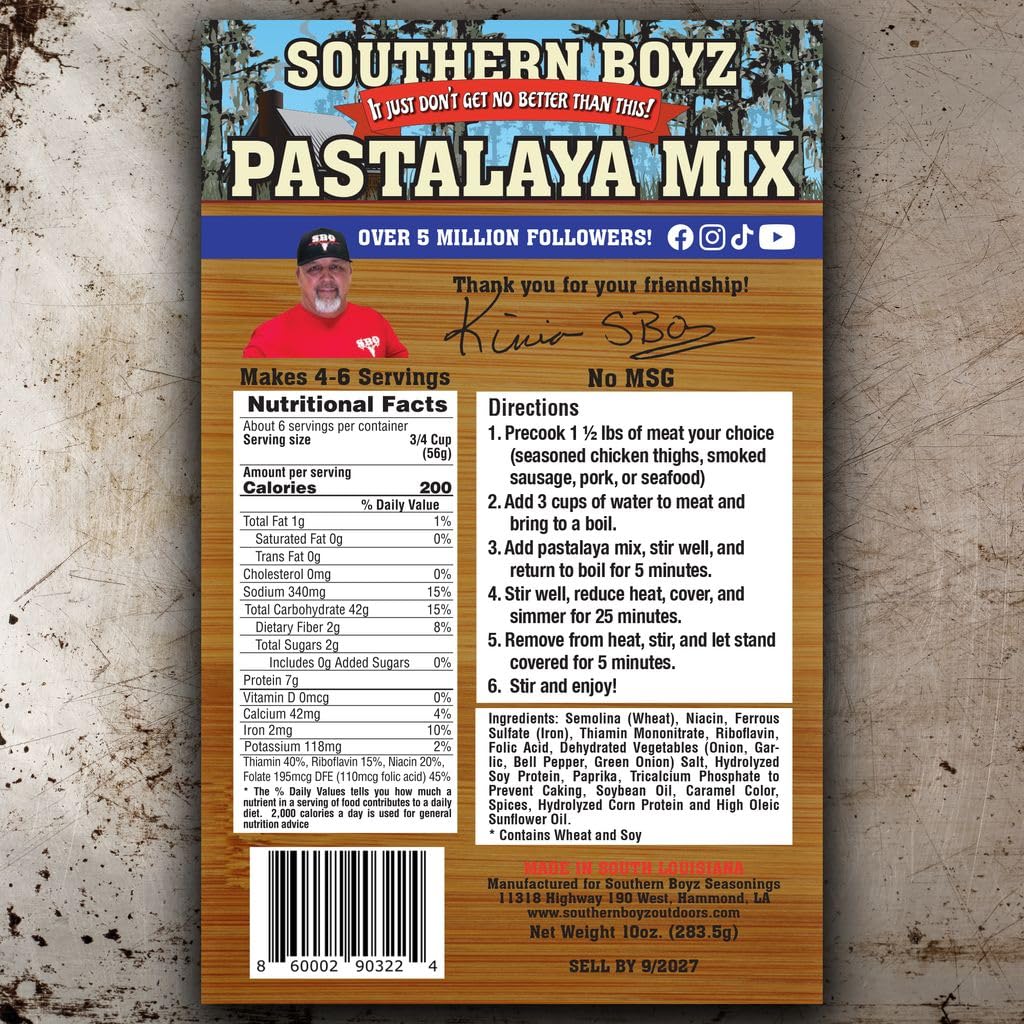 Southern Boyz Outdoors Seasonings Pastalaya Mix With Penne, Cajun One-Pot Meal with Pasta & Seasoning, 10 Ounce Bag (No MSG Blend - Makes 4-6