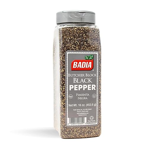 Badia Black Pepper Butcher Block, 16 oz - Coarse & Bold Pepper for Grilling, Cooking and Seasoning
