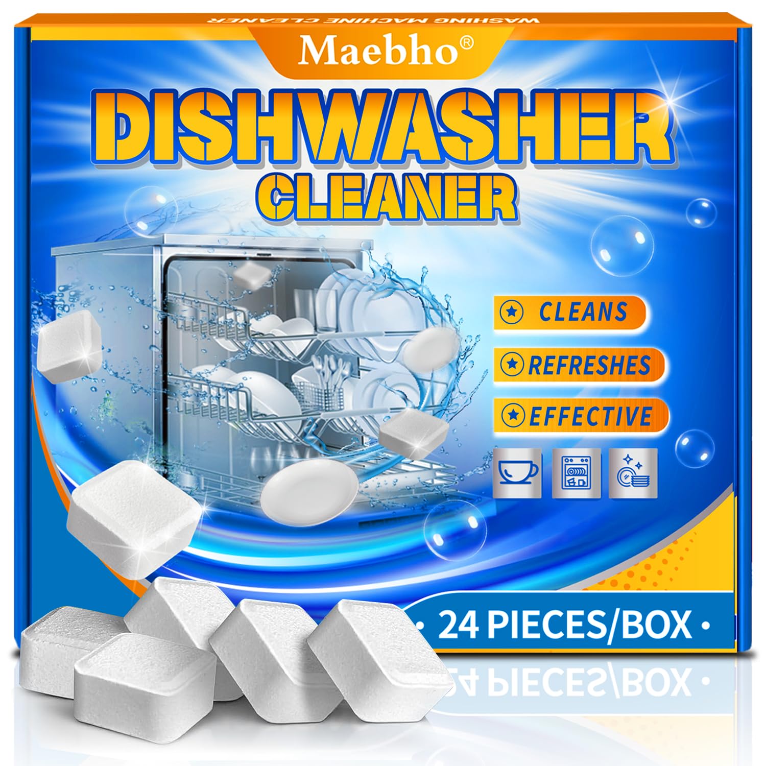 Dishwasher Cleaner and Deodorizer Tablets - 24 Pack, Natural Heavy Duty Deep Cleaning Descaler pods, Compatible with All Dish washer Models, Removes