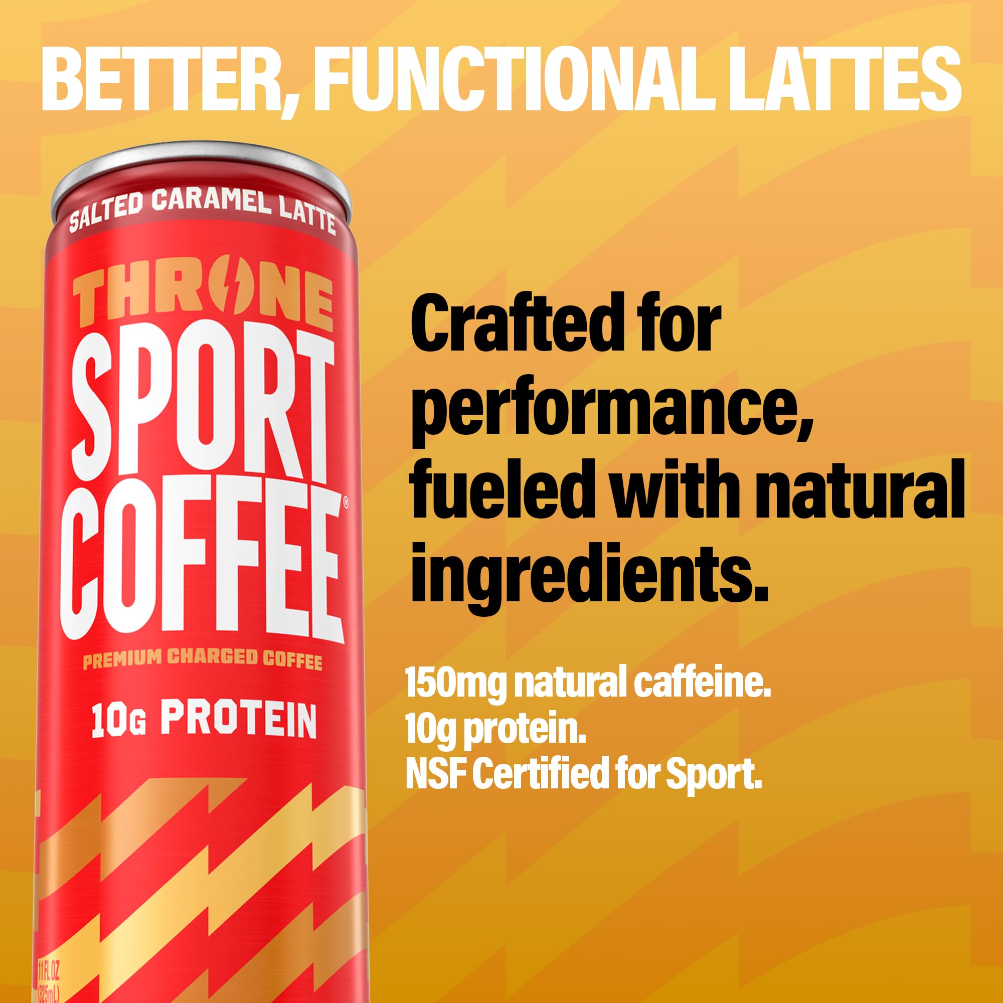 Throne Sport Coffee Latte - 10g protein - 150mg Natural Caffeine and B Vitamins - Lactose-Free, Premium Arabica, NSF Certified, Active Lifestyles