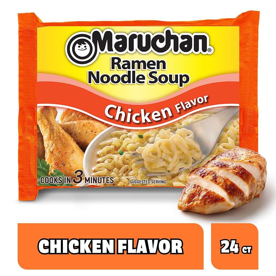 Maruchan Ramen Noodle Soup, Chicken Flavor - Japanese-Style Instant Noodles, Quick & Easy Meal for Kids, Students & Busy Families - 3 Oz. (24 Pack)