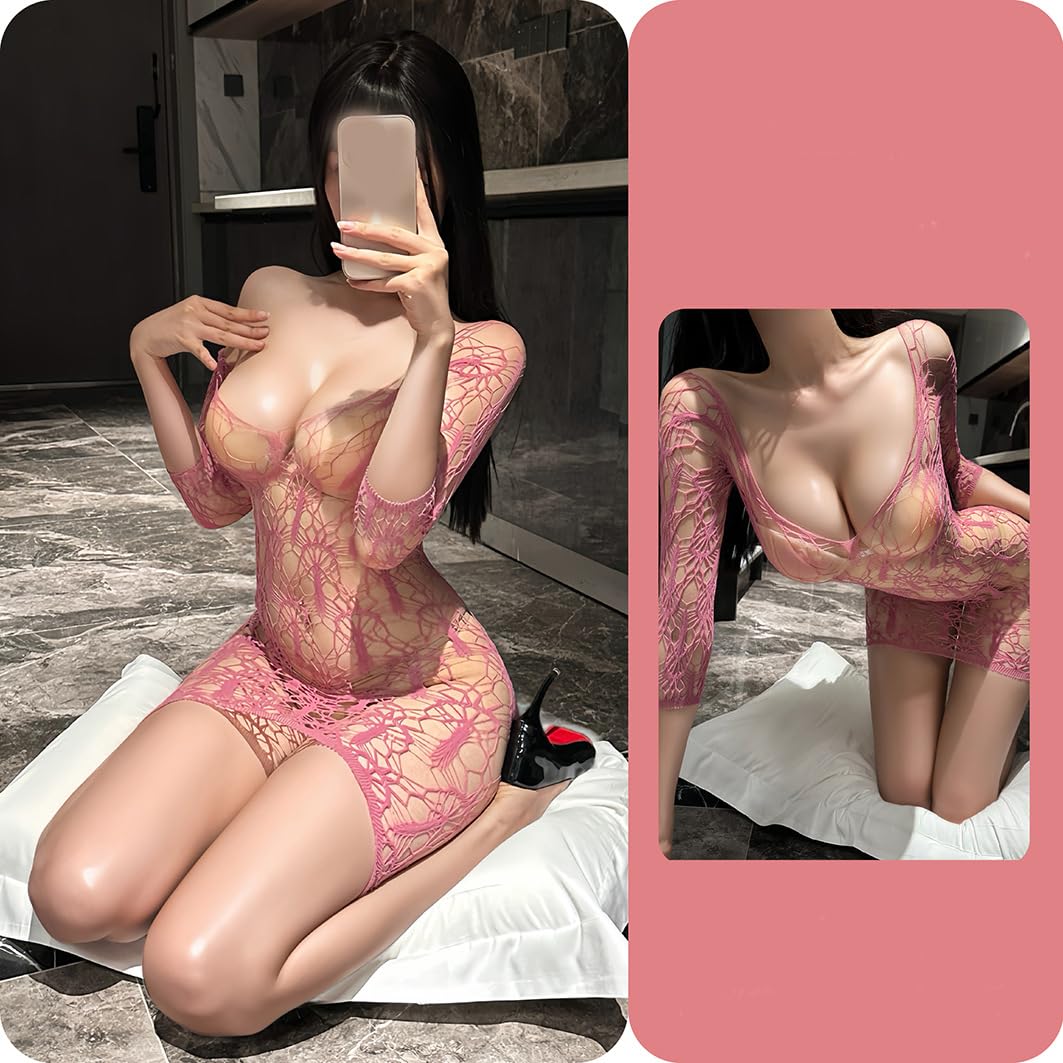 Sexy underwear, plus size flirting net clothes, tearable sexy openwork clothes. (pink)