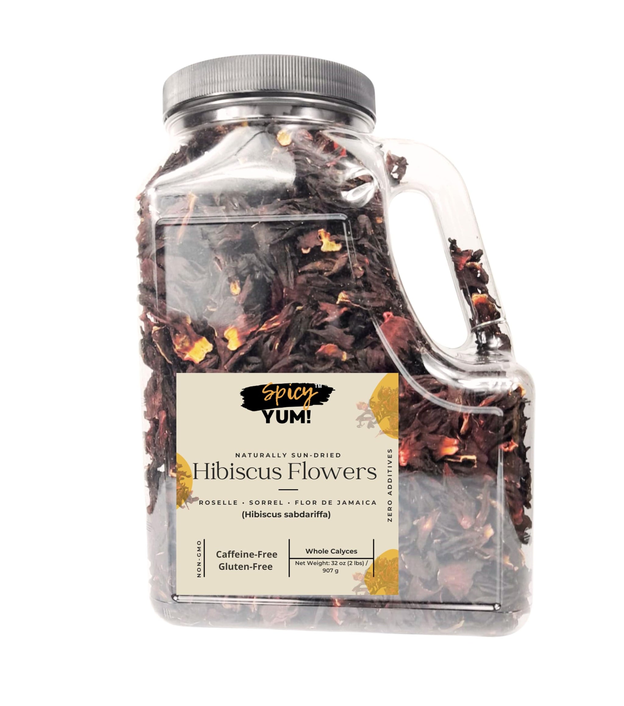 Spicy Yum! Whole Hibiscus Flowers - 2 lbs Jar with Handle | Dried Roselle (Zobo/Flor de Jamaica/Sorrel) for Tea & Cooking | Non-GMO, No Additives