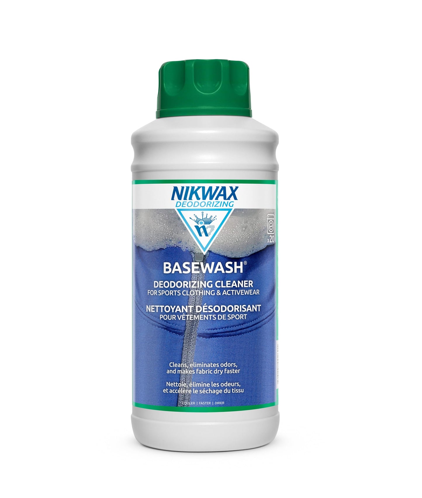 Nikwax BaseWash, 1000 ml, Deodorizing Cleaner for Base Layers, Socks, & Activewear, Eliminates Odors & Improves Performance
