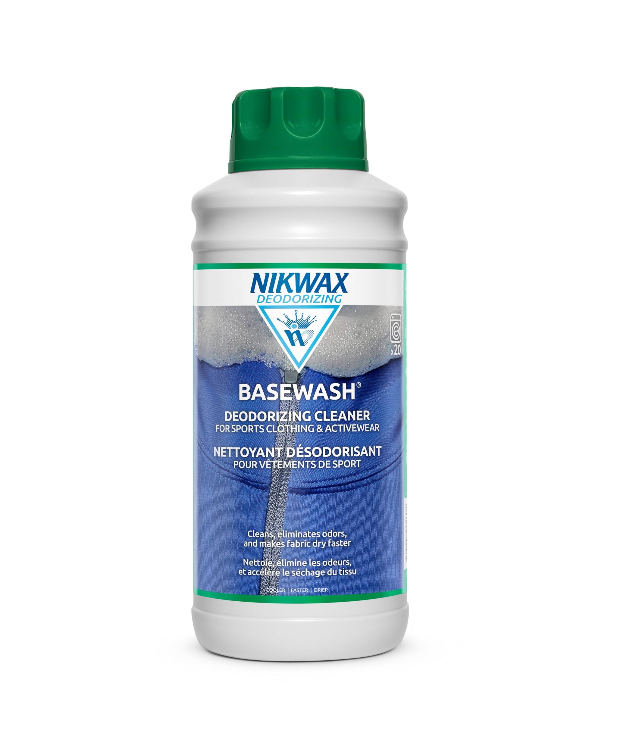 Nikwax BaseWash, 1000 ml, Deodorizing Cleaner for Base Layers, Socks, & Activewear, Eliminates Odors & Improves Performance