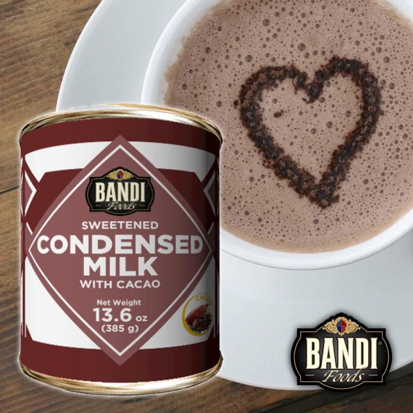 BANDIFoods Imported Sweetened Condensed Milk, 13.6 Ounce (Pack of 12), Easy Opener, Authentic Delicious Taste for Baking, Tea and Coffee (12 Pack, Cacao)