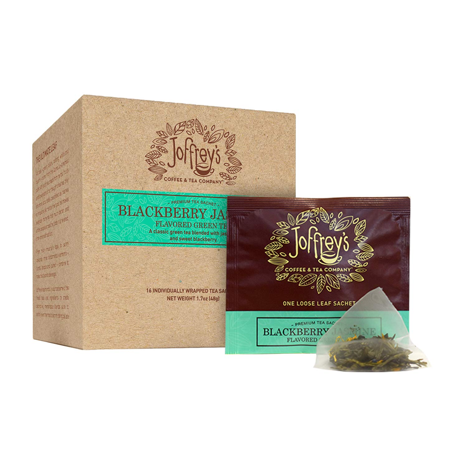 Joffrey's Coffee - Blackberry Jasmine Tea, Green Tea, Flavored Tea, Hints of Sweet Blackberry & Jasmine Flavor, Contains Caffeine, Hand-Blended Tea