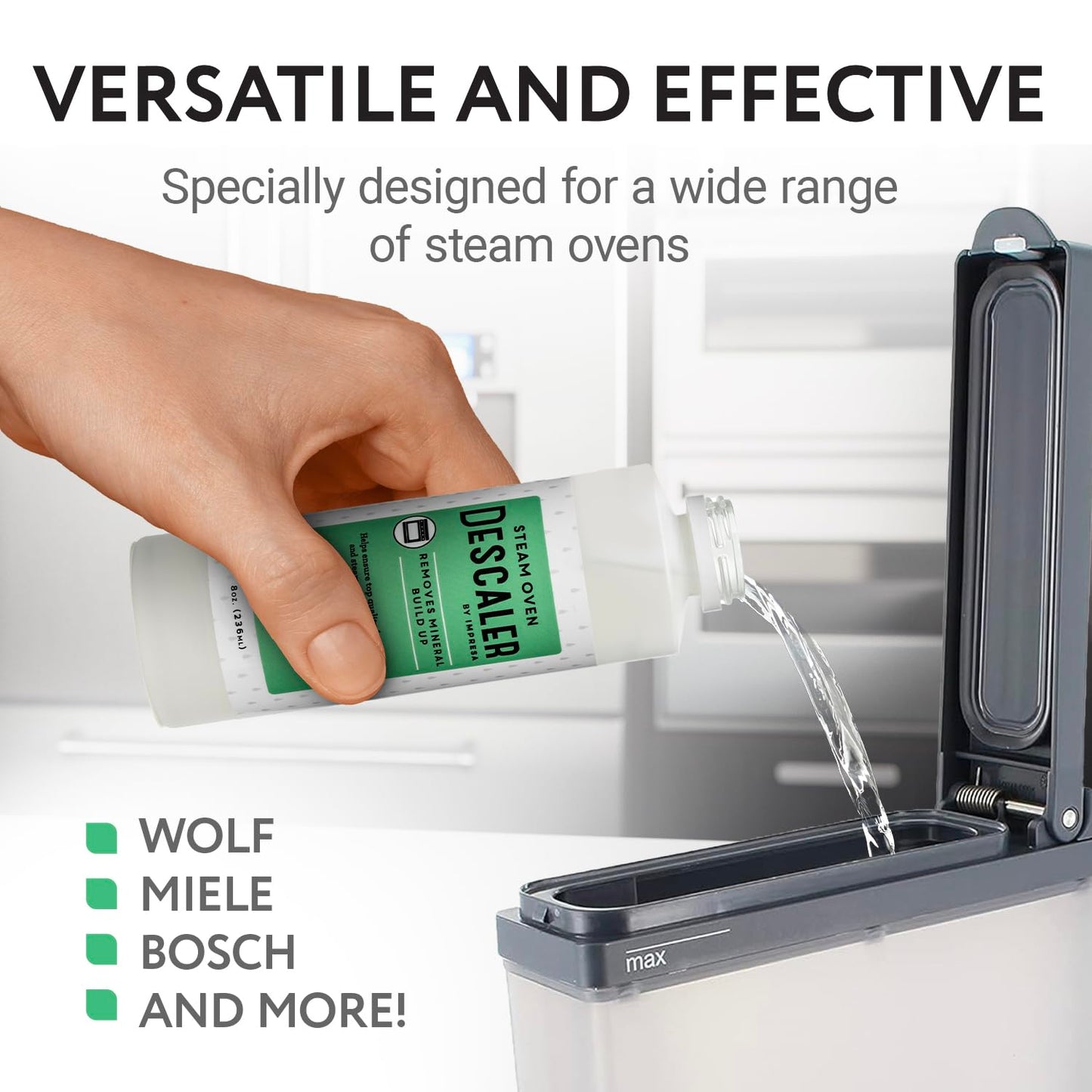 IMPRESA Steam Oven Descaling Solution - 8 Fl Oz Steam Oven Cleaner & Descaler - Compatible with Wolf, Miele, Thermador, Gaggenau, Bosch & Smeg