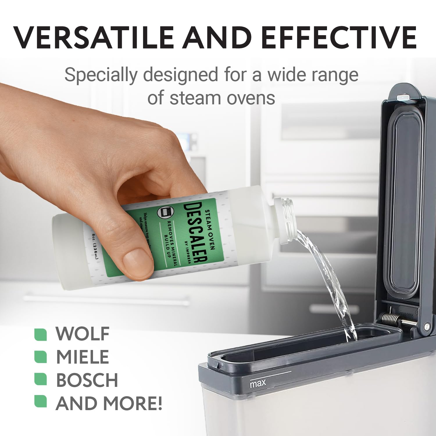 IMPRESA Steam Oven Descaling Solution - 8 Fl Oz Steam Oven Cleaner & Descaler - Compatible with Wolf, Miele, Thermador, Gaggenau, Bosch & Smeg